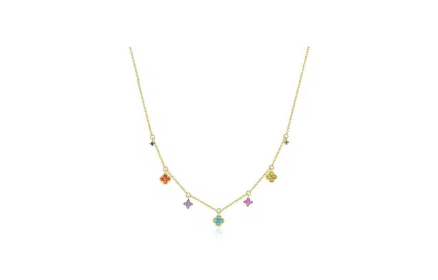 克拉日记 四叶草复古多巴胺法式轻奢叠戴锁骨链彩色镶钻锁骨链高级感【全科好运】 合金 项链 女款