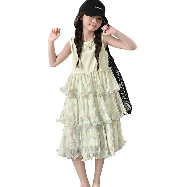 泰迪珍藏连衣裙 潮流亲肤舒适无袖 黄色 中小童