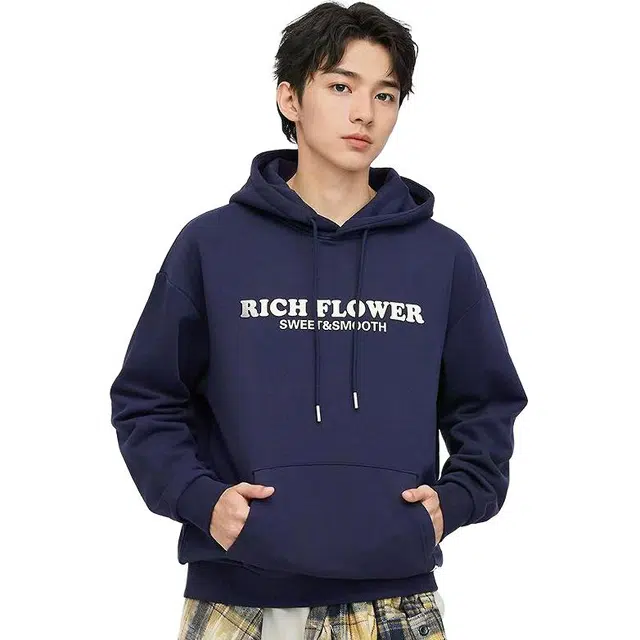 三福 字母情侣宽松连帽套头长袖卫衣 男款