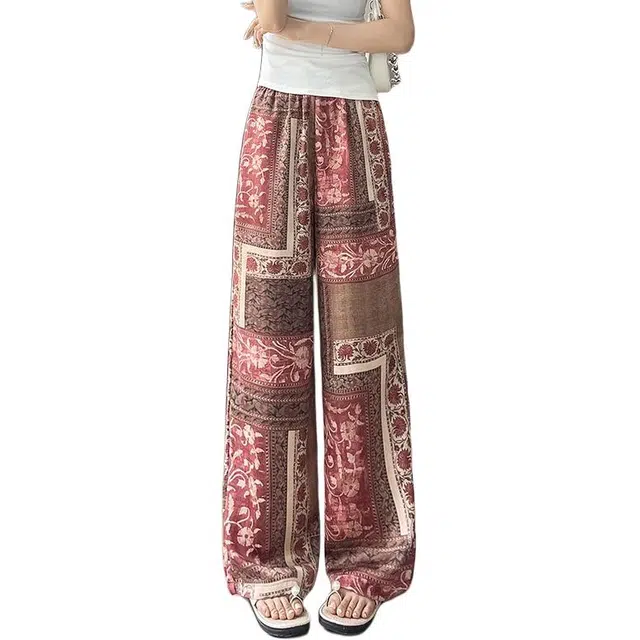 水中花 时尚潮流高腰显瘦垂感印花阔腿直筒舒适日常百搭简约休闲裤 女款