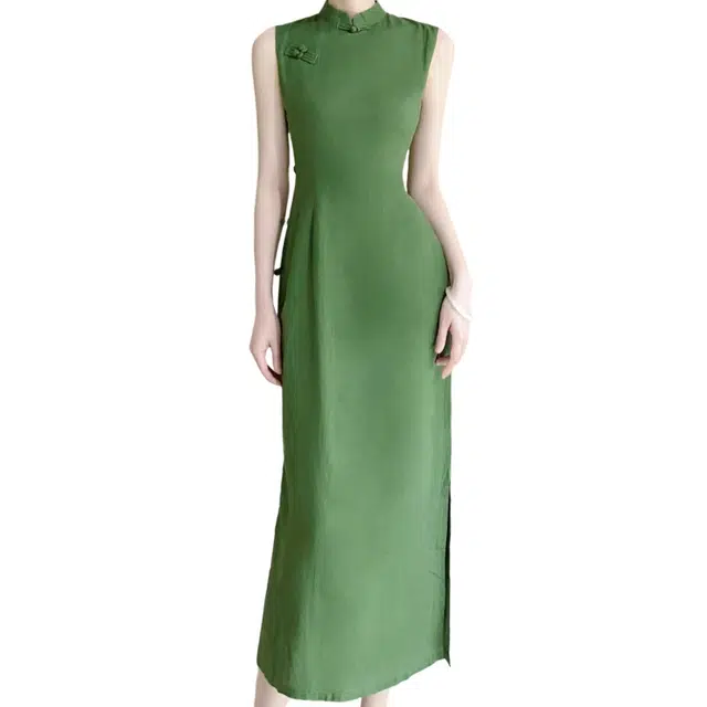 丝絮丝绸 新中式国风高级感气质改良旗袍长裙无袖连衣裙 女款