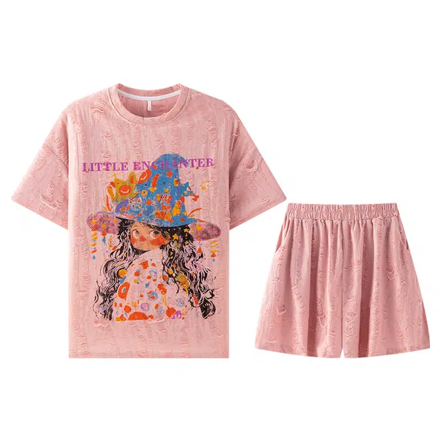 向薇 夏季女短袖短裤薄款宽松可爱少女卡通圆领学生家居服夏天睡衣套装 女款