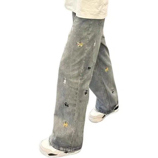 沃马 潮流气质复古时尚弯刀宽松牛仔裤 男女同款 蓝色