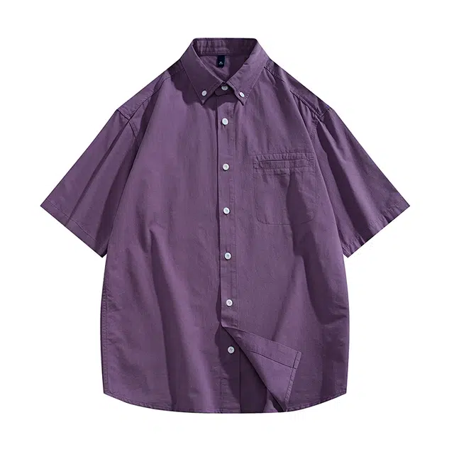左岸 港风青少年感夏季纯棉透气短袖衬衣翻领纯色简约高级感休闲宽松潮牌半袖痞帅上衣衬衫 男款