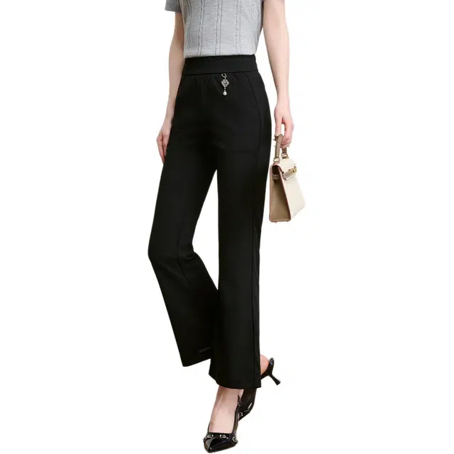 粉红玛琍 纯色通勤简约舒适休闲裤 女款 黑色