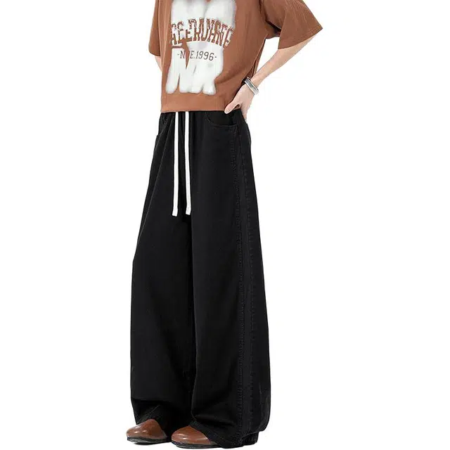 隐狼世家 简约百搭薄款潮流垂感宽松阔腿休闲裤 男款