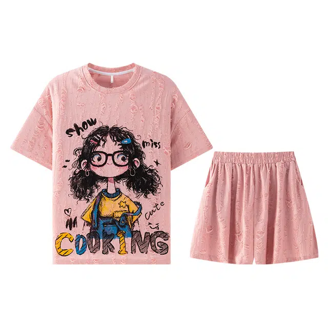 向薇 夏季女短袖短裤卡通可爱加大码少女学生舒适可外穿家居服睡衣套装 女款