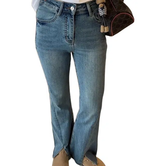 小卷要加油 高腰微喇叭韩版百搭修身长裤子牛仔裤 女款