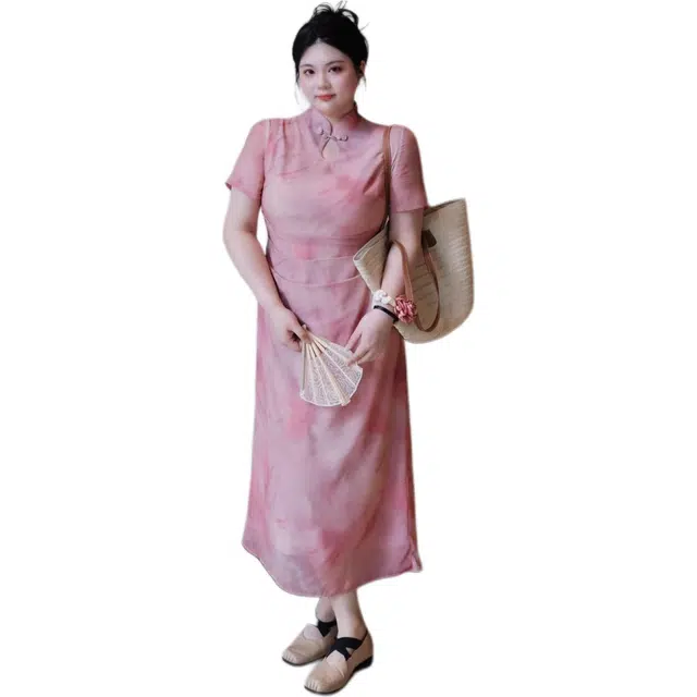 哒头下雨不愁 显瘦花色显瘦短袖连衣裙 女款