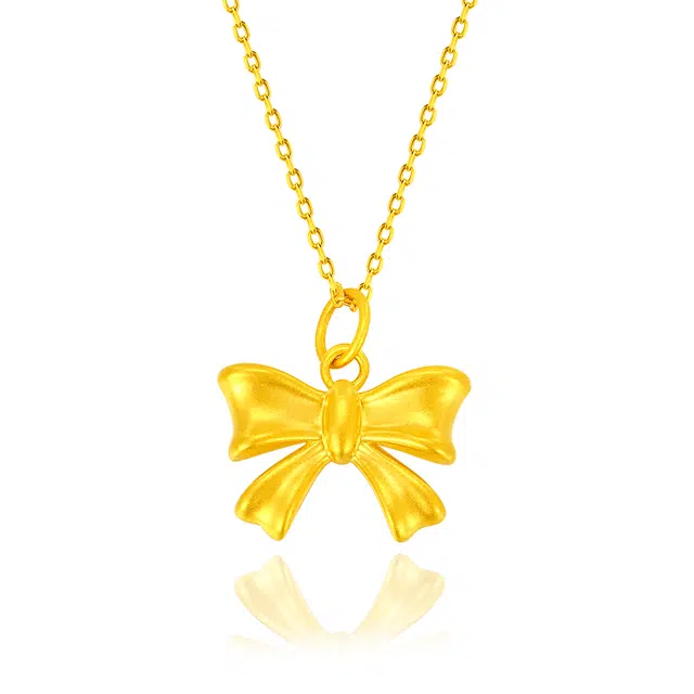 中国黄金 珍·尚银 甜心蝴蝶结吊坠 在逃公主 甜美动人 轻奢小众设计锁骨链 礼盒装 足银 项链女生 女款