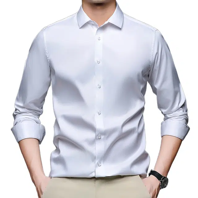 老爷车 含桑蚕丝轻商务休闲百搭纯色无痕长袖衬衫 男款