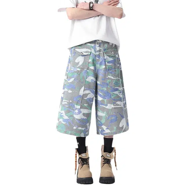 大白鲨 美式薄款山系机能户外百搭七分牛仔短裤 男女同款