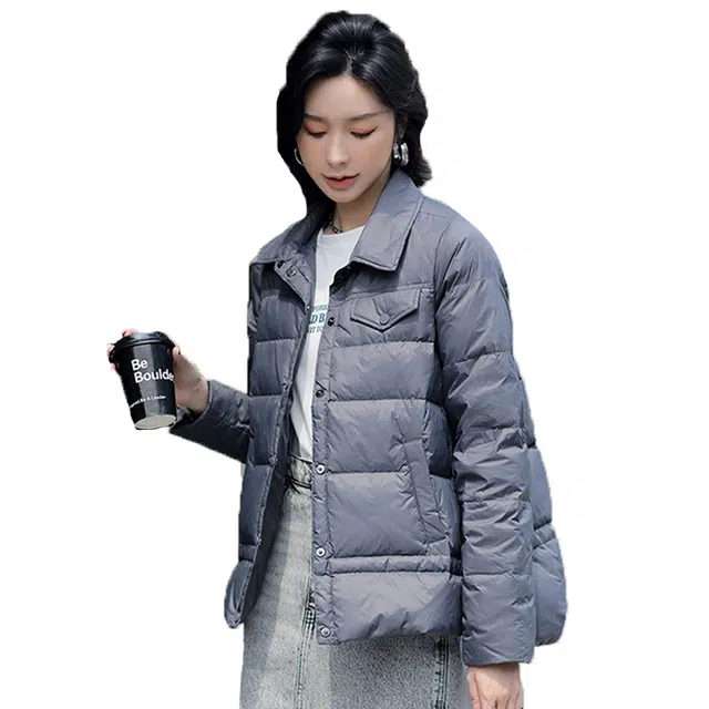 鸭鸭 轻薄保暖翻领纯色羽绒服 女款