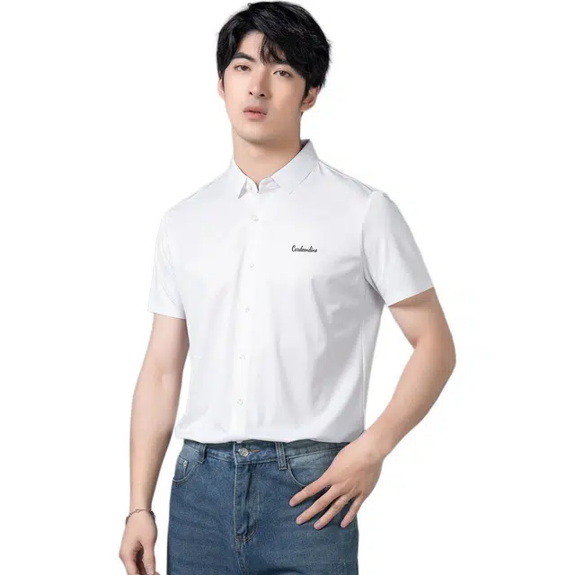 卡丹狄诺 夏季透气纯色印花百搭上衣衬衫 男款