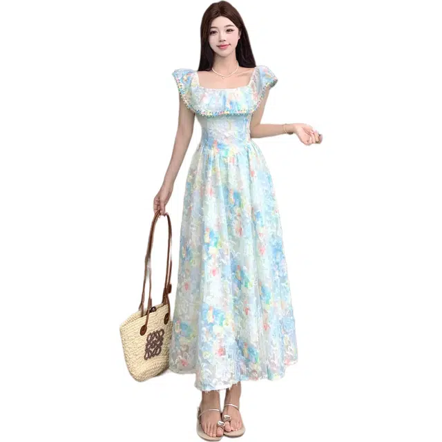 缪斯的诱惑 花与爱丽丝法式复古碎花裙甜美海边度假仙女无袖连衣裙 女款