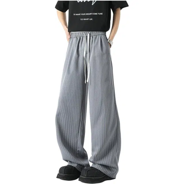 颂希尔 美式高街潮牌条纹假两件拼接设计感小众垂感休闲裤 男女同款