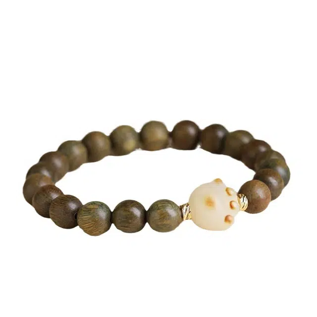 【可爱猫咪】 缇克玺 佛珠国潮小众新中式转运国风独孤简约基础款纳福文玩佛珠#好运 绿檀 手串 男女同款情侣款