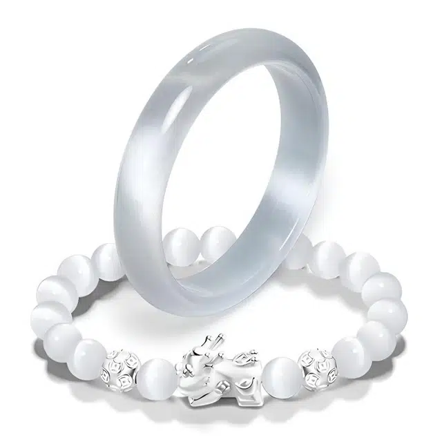 【甄选高品质】 郁馨 白月光清透灵动贵妃美人镯烟雨江南优雅古风 貔貅吞金兽盘玩中式美学百搭气质#好运 玻璃猫眼 手镯 女款