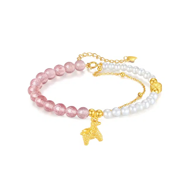 【马上有钱】 福韵金 六桂福 小马可爱甜美轻奢小众设计精致高级感显白新中式马到成功金榜题名气质百搭#好运 草莓晶 手串 女款