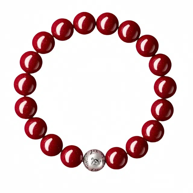 石在行 复古平安转运纳福本命年护身符六字真言 素圈圆珠#好运再造辰砂 朱砂 手串 男女同款情侣款