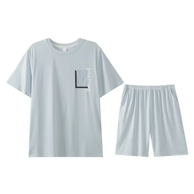 向薇 短袖短裤男青少年学生男士冰丝夏季可外穿家居服睡衣套装 男款