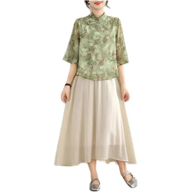 丝絮丝绸 新中式文艺复古典雅国风设计上衣短袖衬衫 女款