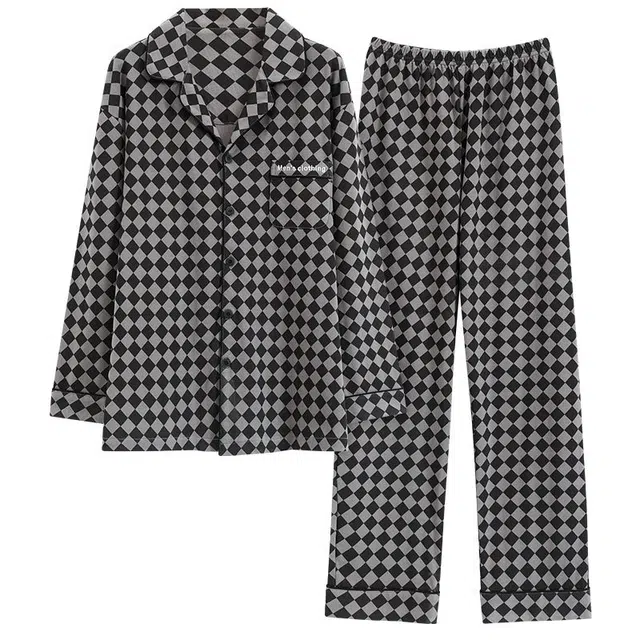 俏韵 翻领秋季长袖开衫春季休闲简约薄款家居服可外穿睡衣套装 男款