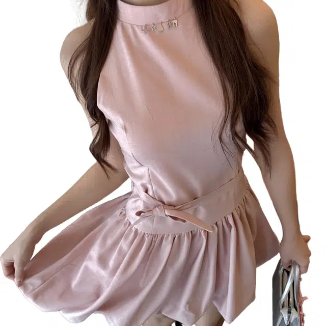 苏九儿 挂脖绑带收腰高级感小众无袖连衣裙 女款