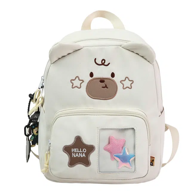 行途 书包可爱小熊童趣外出旅行小学生背包旅游轻便韩系卡通 尼龙 双肩包 男女同款情侣款 黑色/白色/蓝色/黄色/卡其色