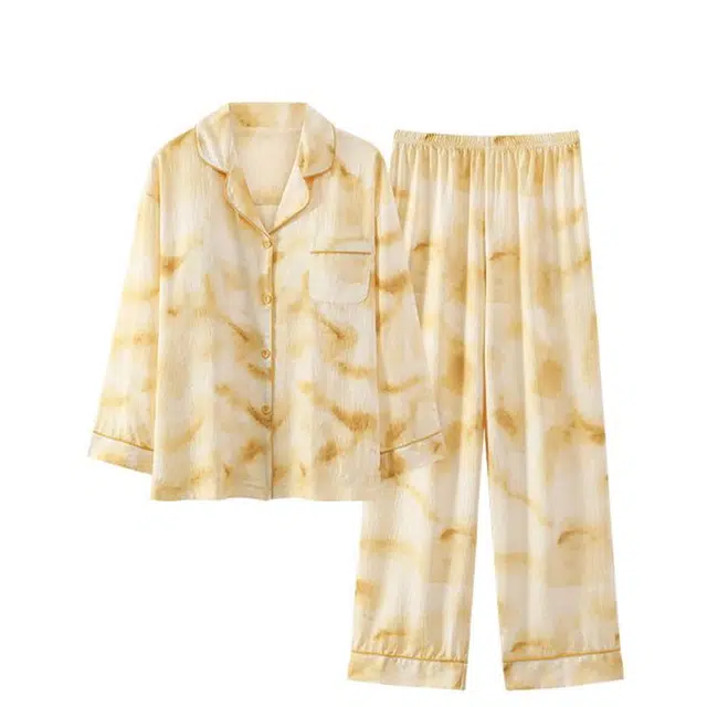 俏韵 翻领秋季薄款云朵棉长袖长裤带胸垫开衫休闲家居服可外穿睡衣套装 女款