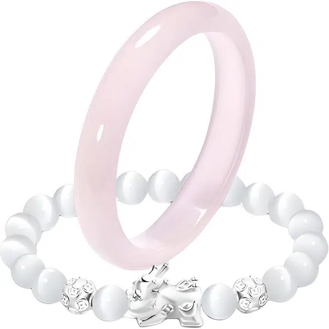 琉堇 浅粉少女月光镯国潮凤古风新中式复古叠戴汉服旗袍古风清冷感温婉素雅素圈叮当镯子 告白精致细腻#好运 玻璃猫眼 手镯 女款