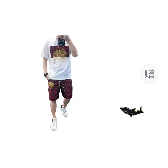 大白鲨 夏季时尚欧货短袖青年帅气长裤休闲两件套套装 男款