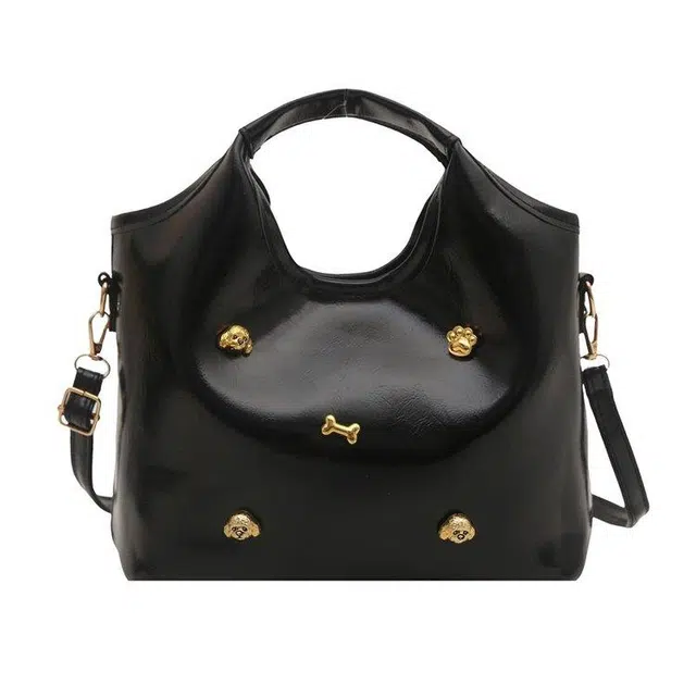 Fashion Stud Retro PU Shoulder Bag Black Brown