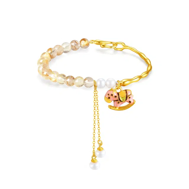 【马到成功】 福韵金 旋转木马流苏转运珠串珠接波浪管轻奢甜美可爱日常通勤百搭#好运 金发晶 手串 女款