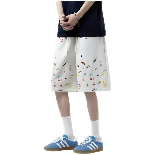 木木兔 夏季外穿阔腿宽松纯棉运动裤子独特超好看五分休闲短裤 男款