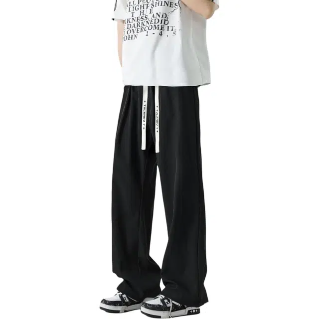 图兰朵 夏季美式冰丝基础款纯色系带简约宽松直筒凉感柔软垂感拖地透气高街户外山系运动百搭学院风速干无性别休闲裤 男女同款