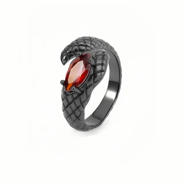 阿葱饰品 蛇来运转 暗黑蛇戒 时尚精致奢华小众设计高级感蛇年复古百搭开口可调节#好运 钛钢 戒指 男女同款情侣款