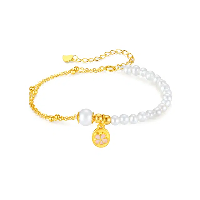 【桃之夭夭】 福韵金 六桂福 桃花轻奢精致花朵温柔优雅甜美招财运旺桃花桃你喜欢转运珠百搭手饰#好运 贝珠 手串 女款