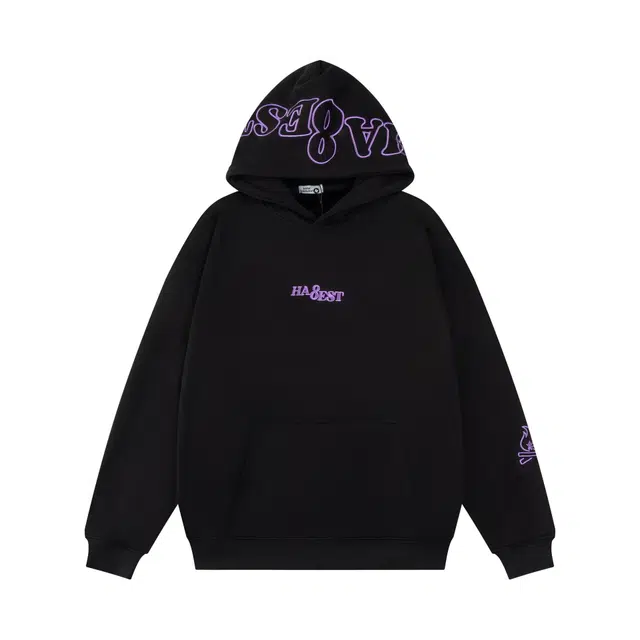 花蔓色 国潮高街字母刺绣加绒连帽潮牌宽松休闲嘻哈套头帽衫卫衣 女款