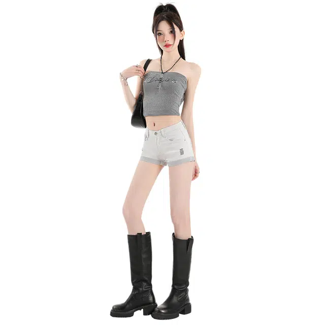 玫丝朵 美式辣妹低腰百搭修身包臀牛仔短裤 女款