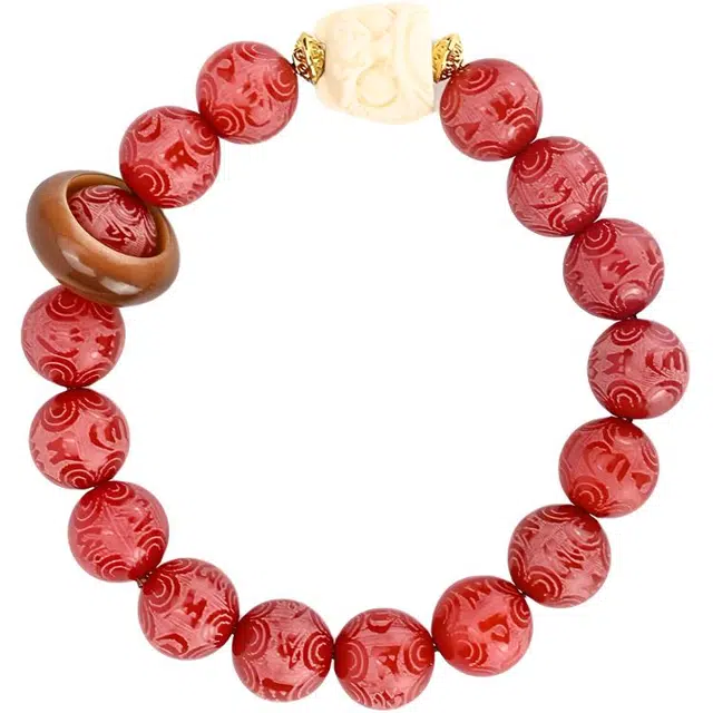 天纵 国潮中国吉祥红 六字箴言 心想狮成瑞狮招财转运珠 跑环路路通   国风潮流文玩平安佛珠#好运 菩提子/菩提籽 手串 男女同款情侣款