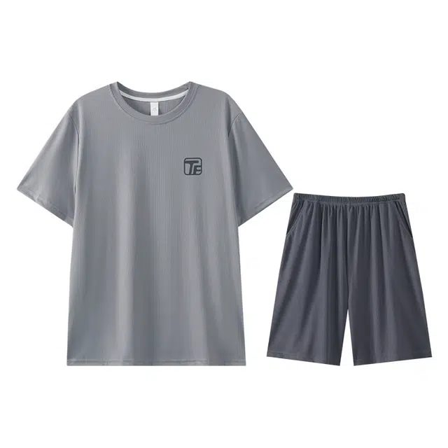 向薇 男士夏季天薄款冰丝短袖青少年男生可外穿家居服睡衣套装 男款