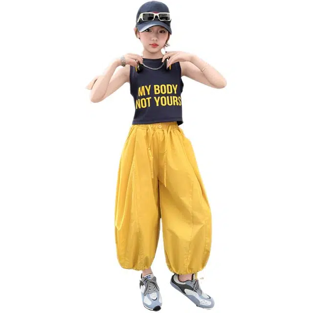 天才小熊休闲运动套装 女童夏季大童潮牌小孩衣服 小女孩阔腿裤背心 洋气时髦 漂亮 甜美