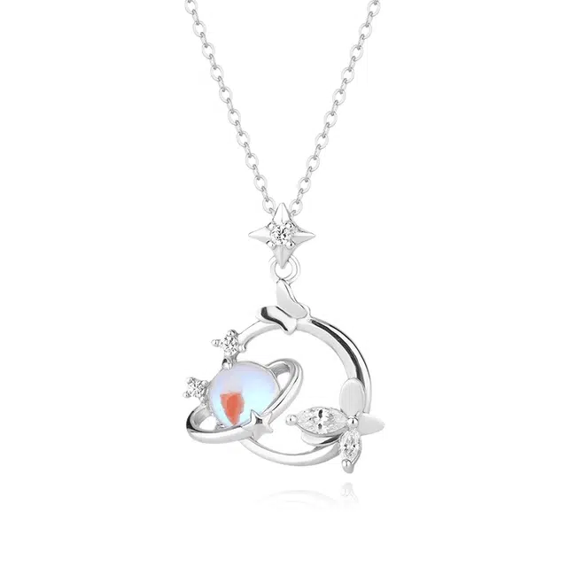【S999银】 七好美银 梦幻星球 精致轻奢时尚优雅温柔浪漫小清新 简约小众高级感设计 日常约会通勤百搭锁骨链 琉璃 项链 女款