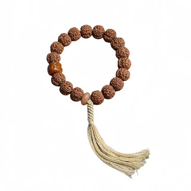 宣华意 中式国潮复古简约佛珠手持链盘玩龙纹精品配饰藏式文玩棉线流苏#好运 金刚菩提 手串 男女同款情侣款