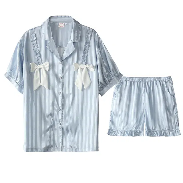 侘町 冰丝丝滑柔软天气亲肤家居服短袖三分裤睡衣套装 女款