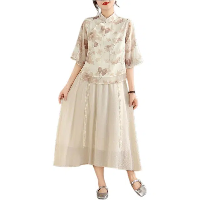 丝絮丝绸 新中式文艺典雅复古国风设计上衣短袖衬衫 女款