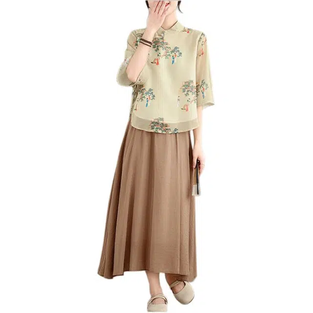 丝絮丝绸 新中式文艺典雅高端民国风气质短袖衬衫 女款