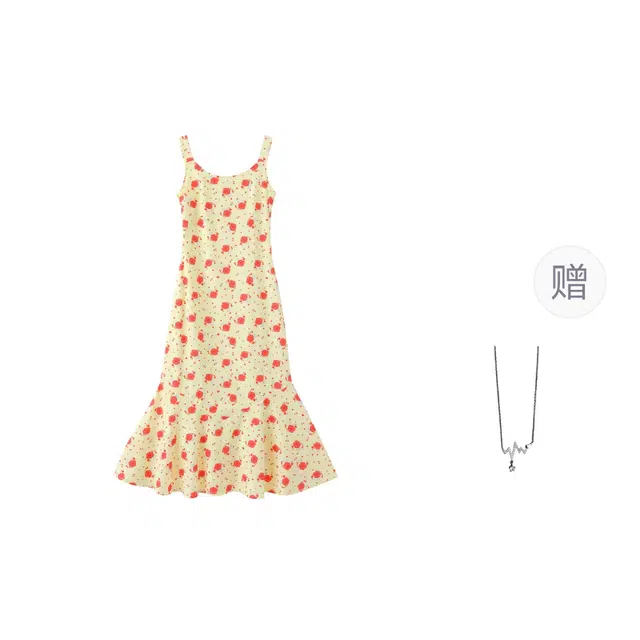 识恩 法式绝美度假风碎花女褶皱收腰气质长裙吊带连衣裙 女款