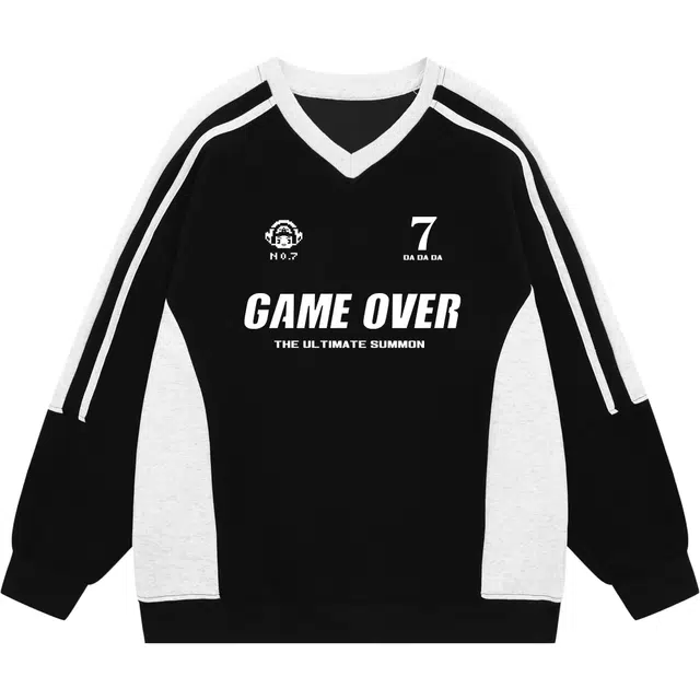 王者荣耀 鲁班七号款 美式复古街头撞色插肩袖胸口大印花潮流设计宽松休闲套头长袖圆领卫衣 男女同款